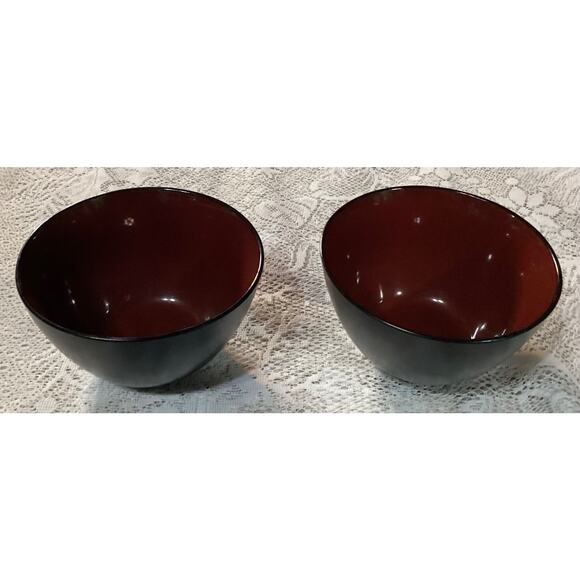 Set of 2 Gibson Designs Soho Lounge Round Black Burgundy Soup Cereal Bowls - Picture 2 of 10